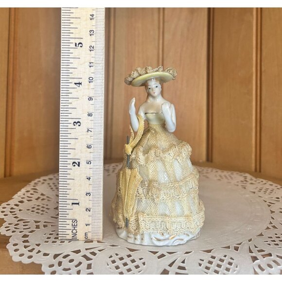 Vintage Porcelain Figurine Victorian Lady Stiff Lace Dress Hat Southern Belle - Picture 2 of 7